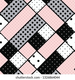 Vector seamless polka dots patchwork retro style pattern.  illustration - 