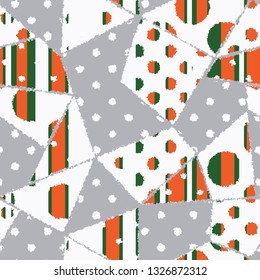 Vector seamless polka dots patchwork mosaic on  grunge retro style stripes backgroun pattern.  illustration - 