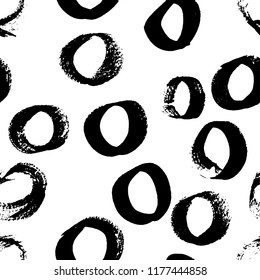 Vector seamless polka pattern. Black and white circle ornament. Ink vector illustration.