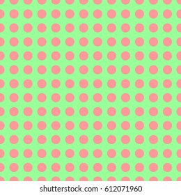Vector seamless polka-dot pattern with pink dots on green