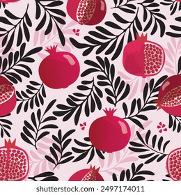 Vector seamless pomegranate fruits pattern.