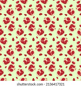 Vector seamless pomegranate pattern. Juicy red pomegranate. Fruit pattern.

