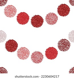 Vector seamless pompom pattern, christmass color red, pink on white background. Minimalist pattern, repeating girlanda. Holiday pattern pergefct for gift wrap or fabric.