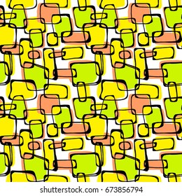 Vector seamless Pop Art 1960s ink drawn pattern.Hand painted expressive ornament for textile,wrapping, decoration.