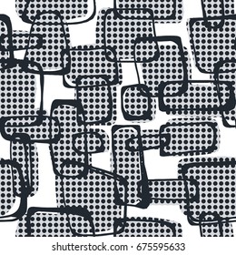 Vector seamless Pop Art 1960s ink drawn pattern.Hand painted expressive ornament for textile,wrapping, decoration.