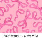 Vector seamless print. Pattern of pink bows on a light background.  Fashion illustration in pastel colors for children and adults.Hand drawn illustration for clothing, t-shirts and textiles.
