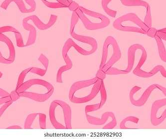 Vector seamless print. Pattern of pink bows on a light background.  Fashion illustration in pastel colors for children and adults.Hand drawn illustration for clothing, t-shirts and textiles.