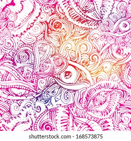 Vector seamless psychedelic doodle pattern with eyes and hearts