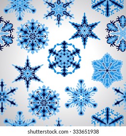 Vector Seamless Pttern with blue Snowflakes