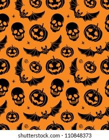 vector seamless with pumpkin, bat and skull