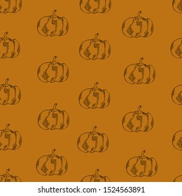 Vector seamless pumpkin pattern. Autumn pattern. pumpkins on orange background.Nice halloween texture for textile, wrapping paper, cover, background, wallpaper.