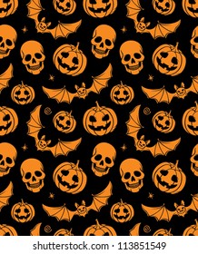 Vector seamless with pumpkin and skull