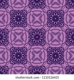 Vector Seamless Purple Floral Mandala Pattern.