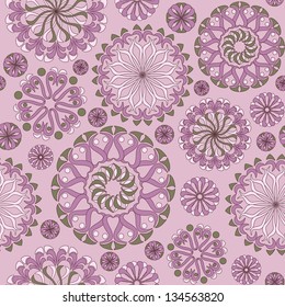 vector seamless purple pattern with mandalas