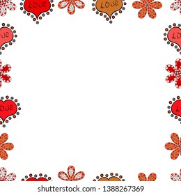 Vector. Seamless. Quadratic frames doodles. Picture in red, orange and white colors.