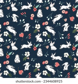 Vector seamless rabbits pattern . illustration t-shirt print graphic design. - Vector