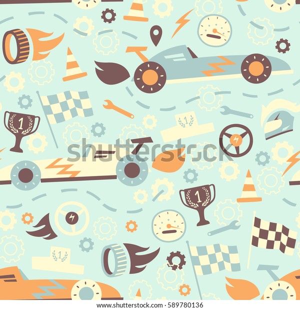 Vector Seamless Racing Cars Pattern Stock Vector (Royalty Free) 589780136