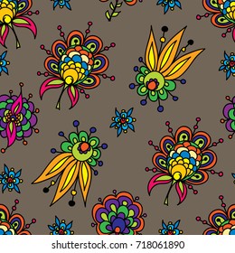 Vector seamless random pattern template with doodle flower elements