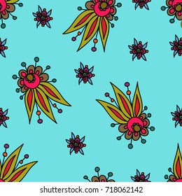 Vector seamless random pattern template with doodle flower elements