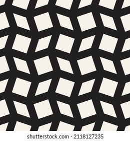 Vector seamless rectangles grid pattern. Repeating geometric rhombus elements. Stylish monochrome background design.