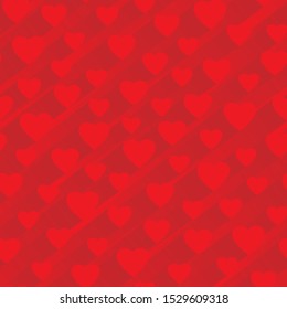 Vector seamless red background of hearts with stripes of light.