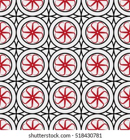 Vector Seamless red and black pattern. Sacred Geometry. Circle template. abstract background