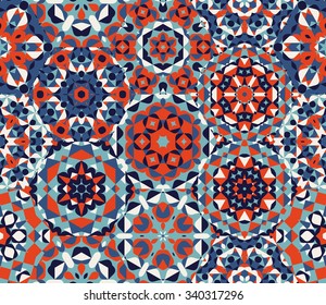 Vector Seamless Red Blue One Block Wonder Quilt  Ornaments Patchwork Pattern Abstract Background