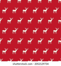 
Patrón de ciervos de navidad rojos sin fisuras vectores. Textil de Navidad repetible festivo o fondo de envoltura. Impresión de vacaciones de moda