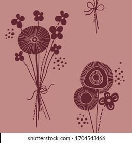 vector seamless red pattern with bouquets of wildflowers