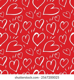 Vector seamless red romantic pattern with white hearts. Love, holiday.