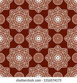 Vector Seamless Red and White Mandala Pattern. Geometry Wrapped Textures.