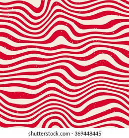 Vector Seamless Red White Wavy Distorted Lines Retro Pattern Abstract Background