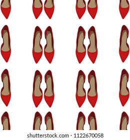 Vector Seamless of Red Woman's Shoes, View from Above. Pattern of High Heel Shoes. Vector Pattern of Women's High Heel Red Shoes on White Background