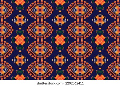 Vector seamless red yellow flower geometric ethnic oriental pattern traditional design for background,Capet,clothing,fabric,wallpaper,wrapping, illustration abstract style.