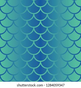 Vector seamless repeat pattern background with mermaid scale and shades of blue soft pastel gradient.