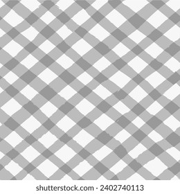 Vector seamless repeat pattern with gray bias diagonal gingham check plaid. Cottagecore, farmers market, countryside background, Christmas projects.