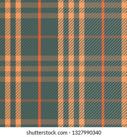 Vector of seamless repeat pattern with navy and orange geometrical. Beautiful tartan, checkered, plaid texture. Design for textile, fabric, decoration, wallpaper, wrapping, scrapbook or packaging.