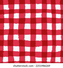 Vector seamless repeat pattern with red gingham check plaid. Cottagecore, farmers market, countryside background, Christmas projects.