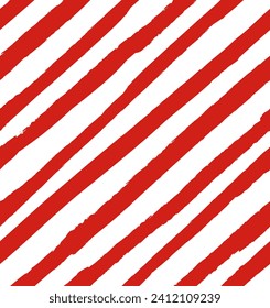 Vector seamless repeat pattern with thick diagonal bias red and white stripes. Grunge torn edge striping. Versatile striped backdrop, Christmas stripe pattern, Valentine, Americana red stripes.