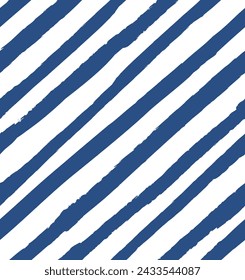 Vector seamless repeat pattern with thick diagonal bias navy and white stripes. Grunge torn edge striping. Versatile striped backdrop, nautical stripe pattern, coastal, Americana blue stripe.