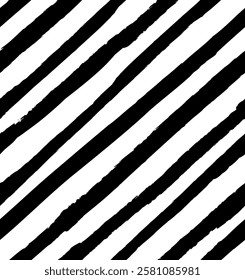 Vector seamless repeat pattern with thick diagonal bias black and white stripes. Grunge torn edge striping. Versatile striped backdrop, textured stripe pattern, monochrome diagonal stripe print