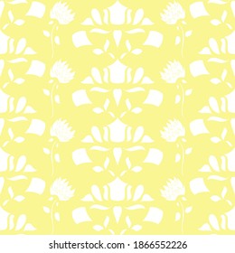 Vector seamless repeating abstract pattern in lemon yellow and white. Pretty and fresh shades make this pattern lively and bright. Fresh and summery with citrus palette.