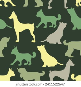 Vector seamless repeating childish pattern with cute dogs, cats in Scandinavian style. Animals background with dog, cat, pets, puppy for invitation, poster, card, flyer, textile, fabric.