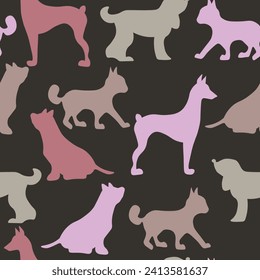 Vector seamless repeating childish pattern with cute dogs, cats in Scandinavian style. Animals background with dog, cat, pets, puppy for invitation, poster, card, flyer, textile, fabric.