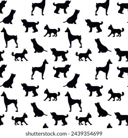Vector seamless repeating childish pattern with cute dogs, cats in Scandinavian style. Animals background with dog, cat, pets, puppy for invitation, poster, card, flyer, textile, fabric.