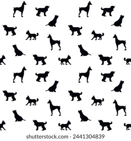 Vector seamless repeating childish pattern with cute dogs, cats in Scandinavian style. Animals background with dog, cat, pets, puppy for invitation, poster, card, flyer, textile, fabric.