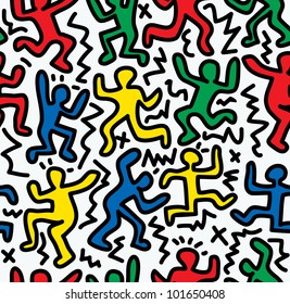 vector seamless repeating color wallpaper with dancing figures