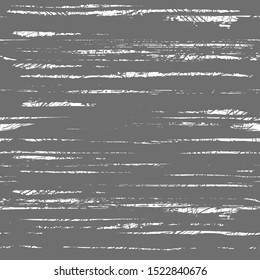 Vector seamless repeating grunge texture background of white jagged grungy horizontal lines on a gray backdrop. For printing on fabric, textile, cover design, wrappers in a modern style