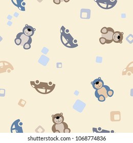 vector seamless repeating illustration baby pattern car and teddy bear