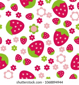 vector seamless repeating illustration children's pattern strawberry and flowers